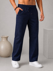 Linen Relaxed-Fit Regular Trousers for Men ( RDGP 306Navy )