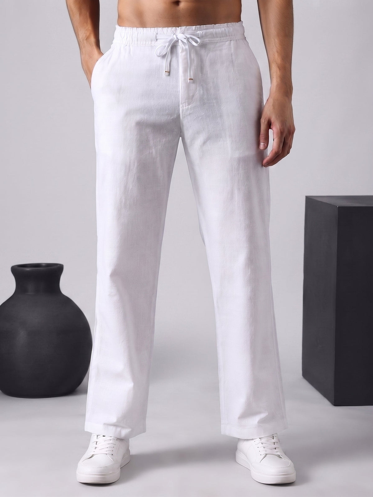 Linen Relaxed-Fit Regular Trousers for Men ( RDGP 306White )