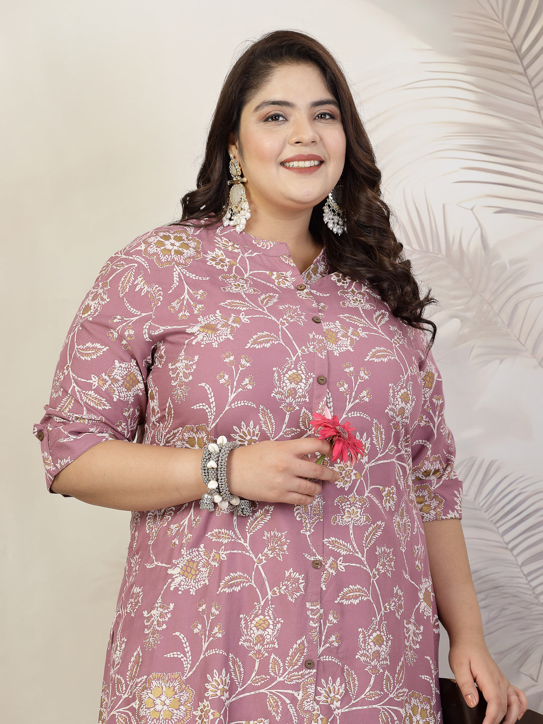 Plus Size Women Floral Print Rayon A-Line Kurta (FIONAMAUVEPLUS) | Des