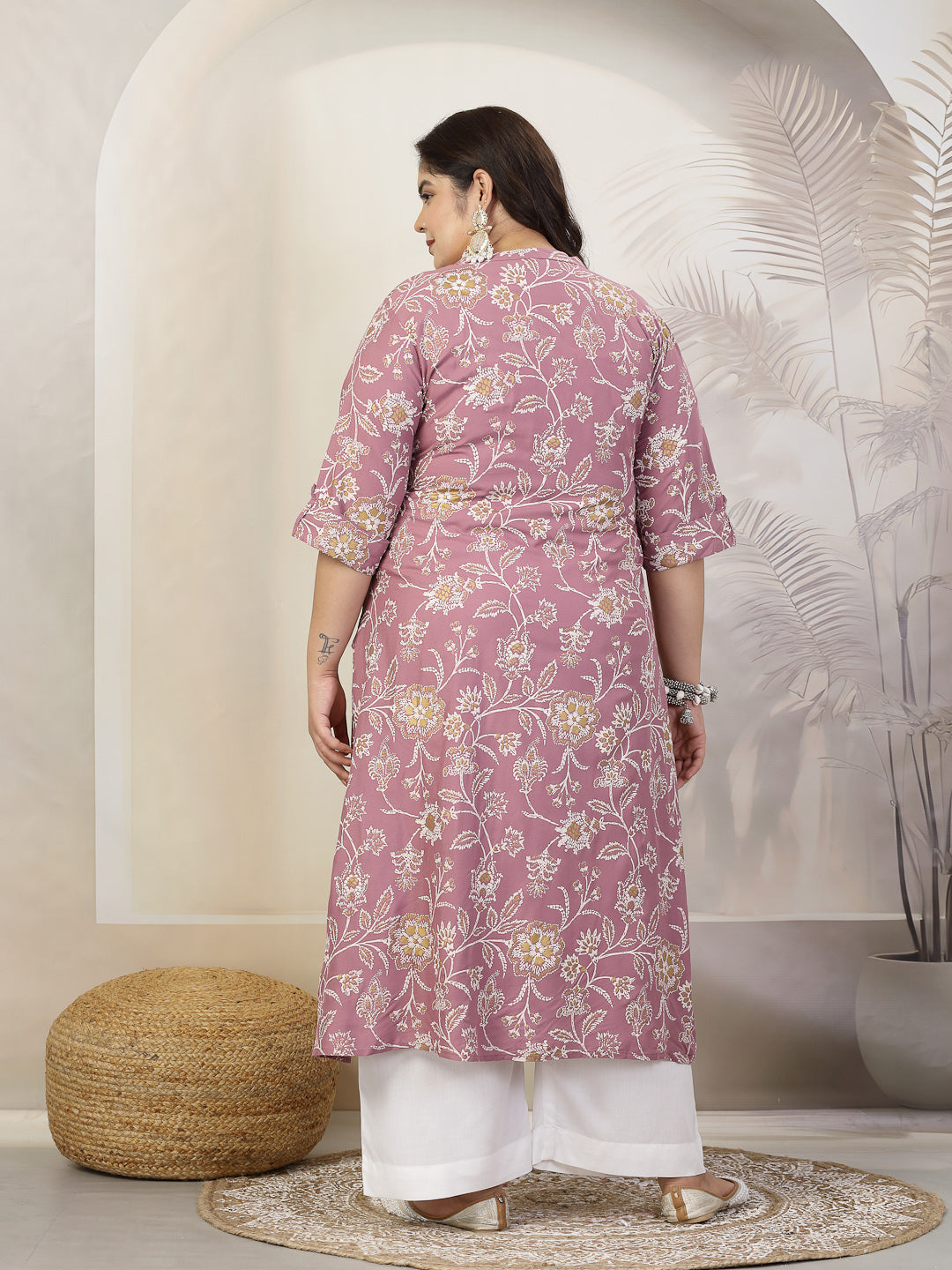 Plus Size Women Floral Print Rayon A-Line Kurta (FIONAMAUVEPLUS) | Des