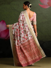 Women's  Blend White Printed Celebrity Saree With Blouse Piece-FLWRVELY103