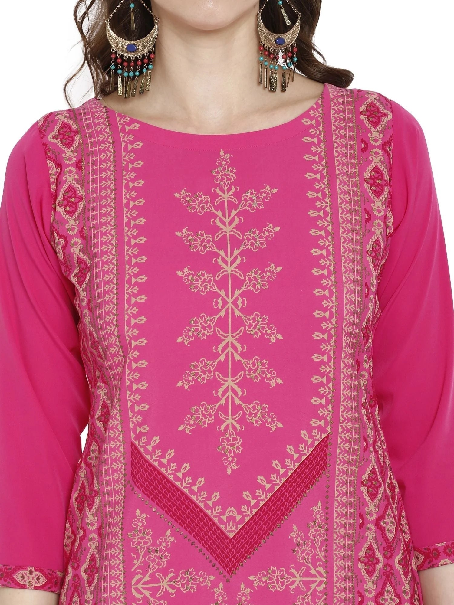 Pink Ethnic Print Kurta: Modern Indian Kurtis for Women