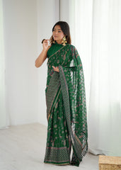 Georgette Saree for Women - Green | MLWSHSA9150GRN
