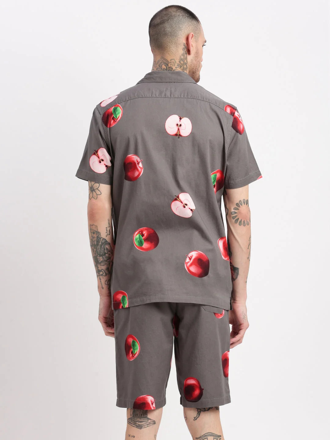 Men's Graphic Grey Co-ord Set | Cuban Collar Two Piece Sets