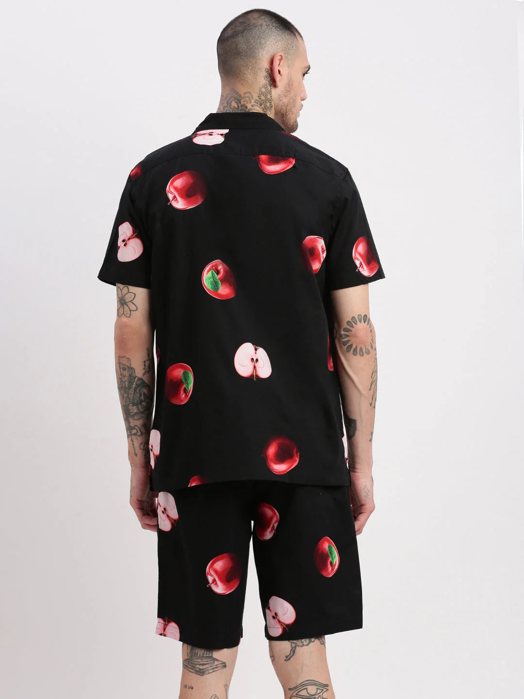 Men's Black Graphic Print Cuban Collar Co Ord Set | Showoff