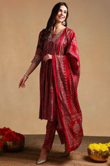 Maroon Silk Blend Ethnic Motifs Printed Flared Suit Set PKSKD2204