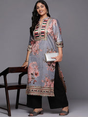 Women Floral Printed Gotta Patti Velvet Kurta-AP-AHKUVLDP-1113