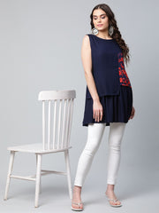 Navy Blue Rayon Printed Tunic-AHTURYWXGL-8050