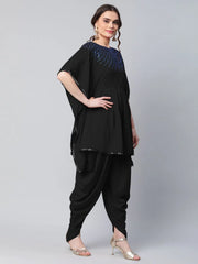 Black Glitter Printed Kurta with Dhoti Pants-AHKUDH-COMBO-467