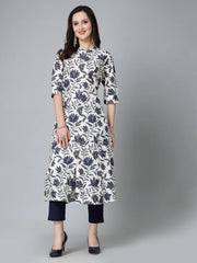 Women's Floral Printed Rayon A-Line Kurta-GAAZIBLUE