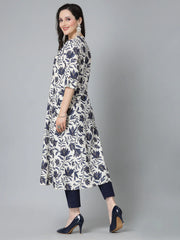 Women's Floral Printed Rayon A-Line Kurta-GAAZIBLUE