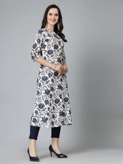 Women's Floral Printed Rayon A-Line Kurta-GAAZIBLUE