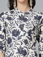 Women's Floral Printed Rayon A-Line Kurta-GAAZIBLUE