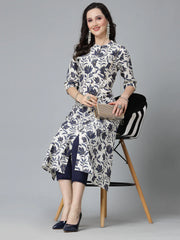 Women's Floral Printed Rayon A-Line Kurta-GAAZIBLUE