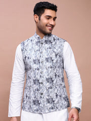 Men Embroidered Grey Slim Fit Nehru Jacket-GE-3412-2-Grey