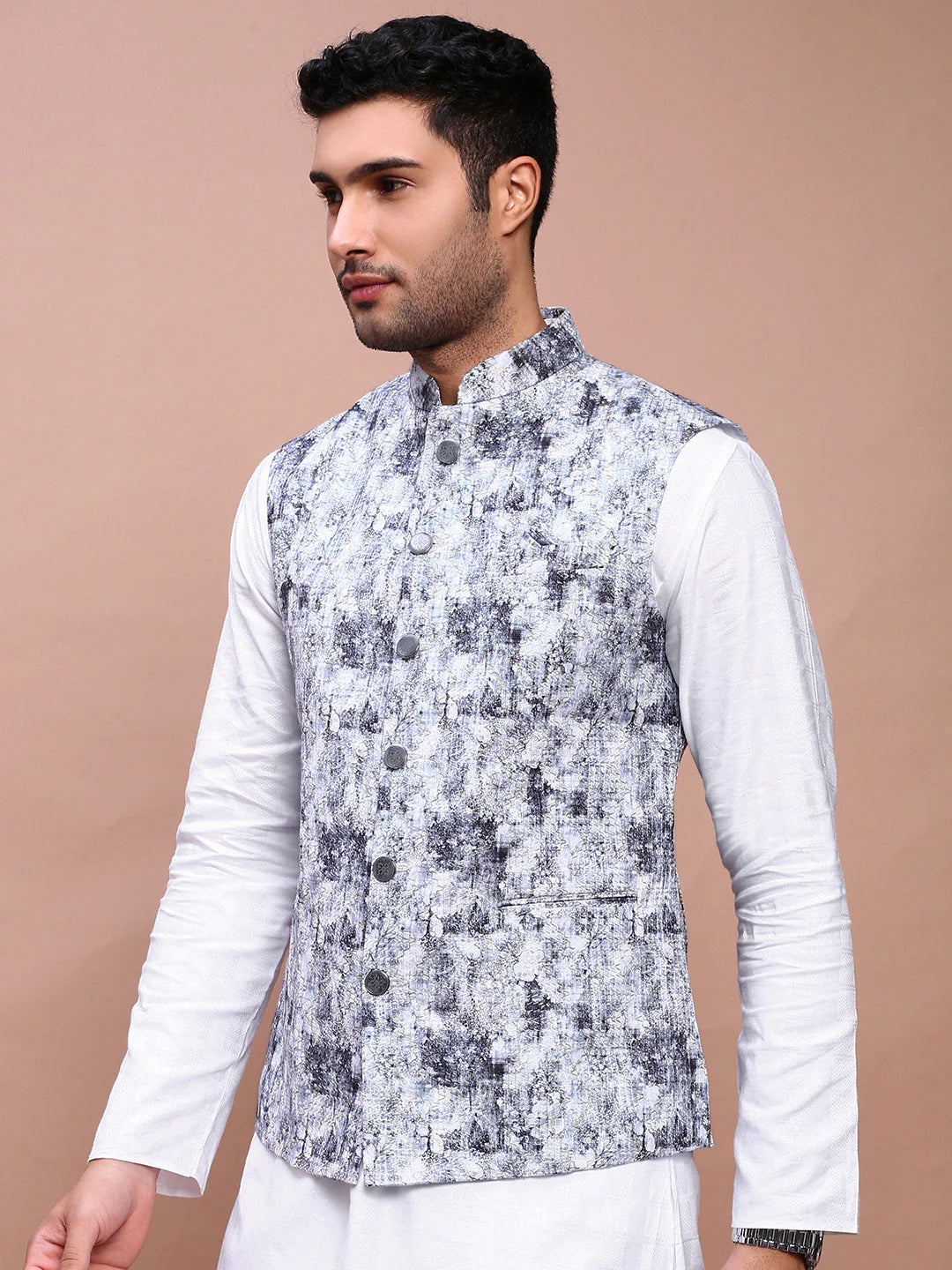 Grey Embroidered Mens Nehru Jacket | Kurta Pajama - Showoff