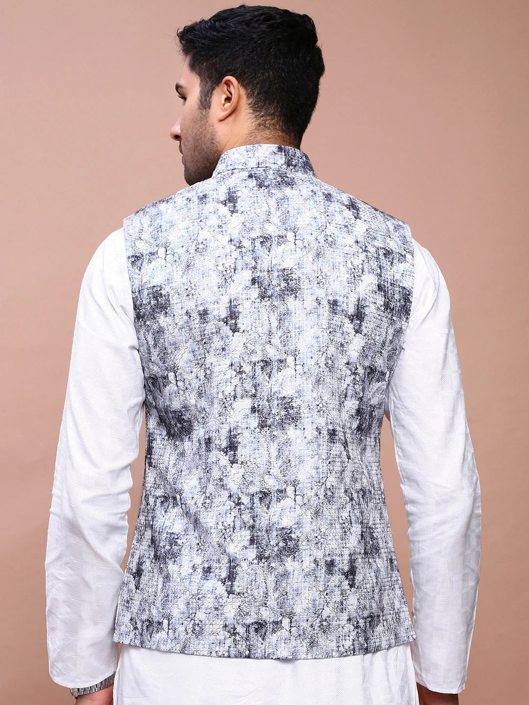 Grey Embroidered Mens Nehru Jacket | Kurta Pajama - Showoff