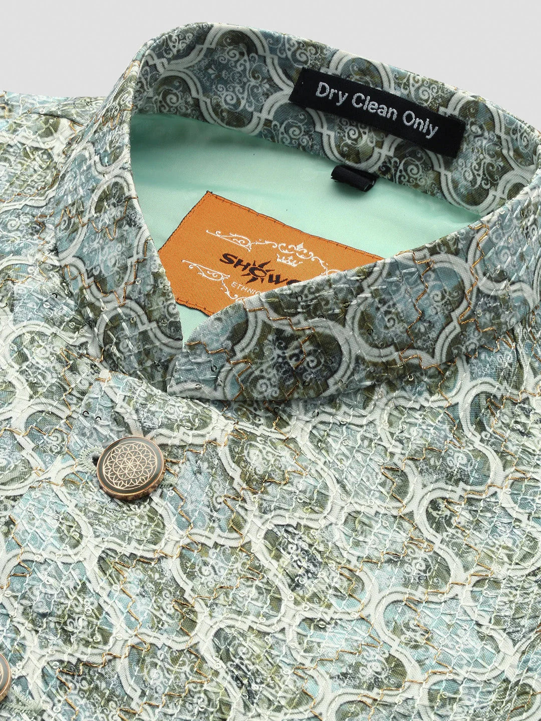 Green Embroidered Nehru Jacket for Men | Kurta Pajama Style