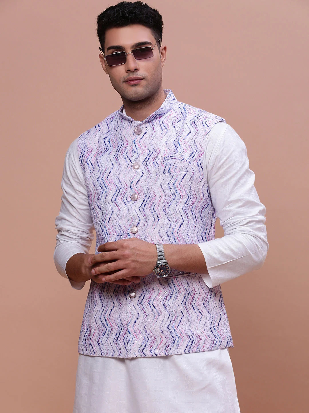 Purple Embellished Nehru Jacket | Stylish Mens Kurta Pajama Set