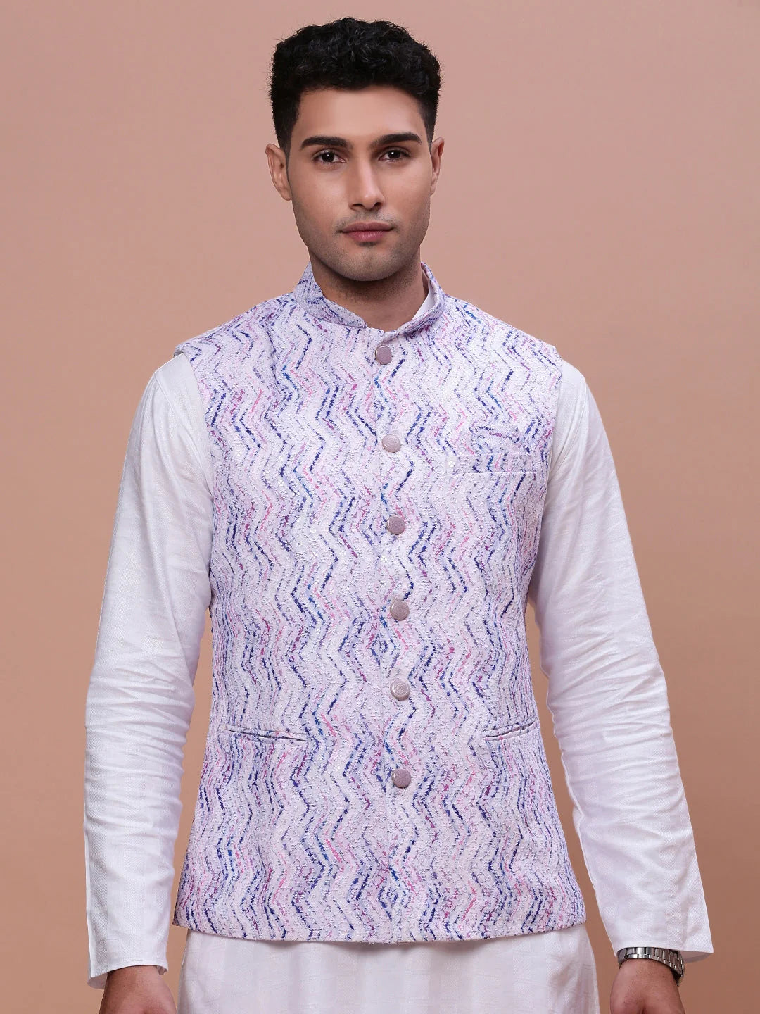 Purple Embellished Nehru Jacket | Stylish Mens Kurta Pajama Set
