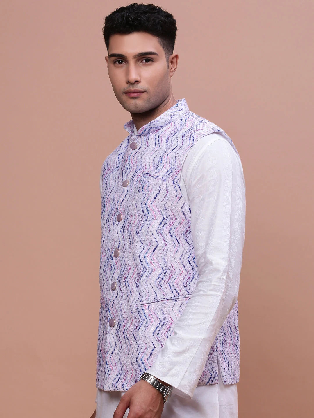 Purple Embellished Nehru Jacket | Stylish Mens Kurta Pajama Set