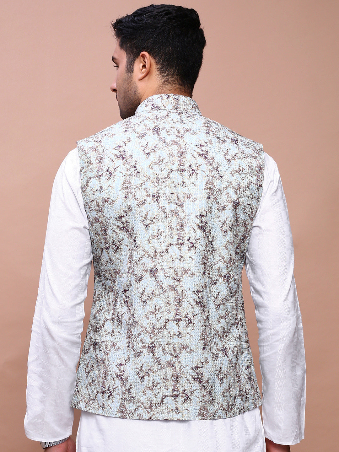 Embroidered Sea Green Nehru Jacket | Mens Kurta Pajama Set