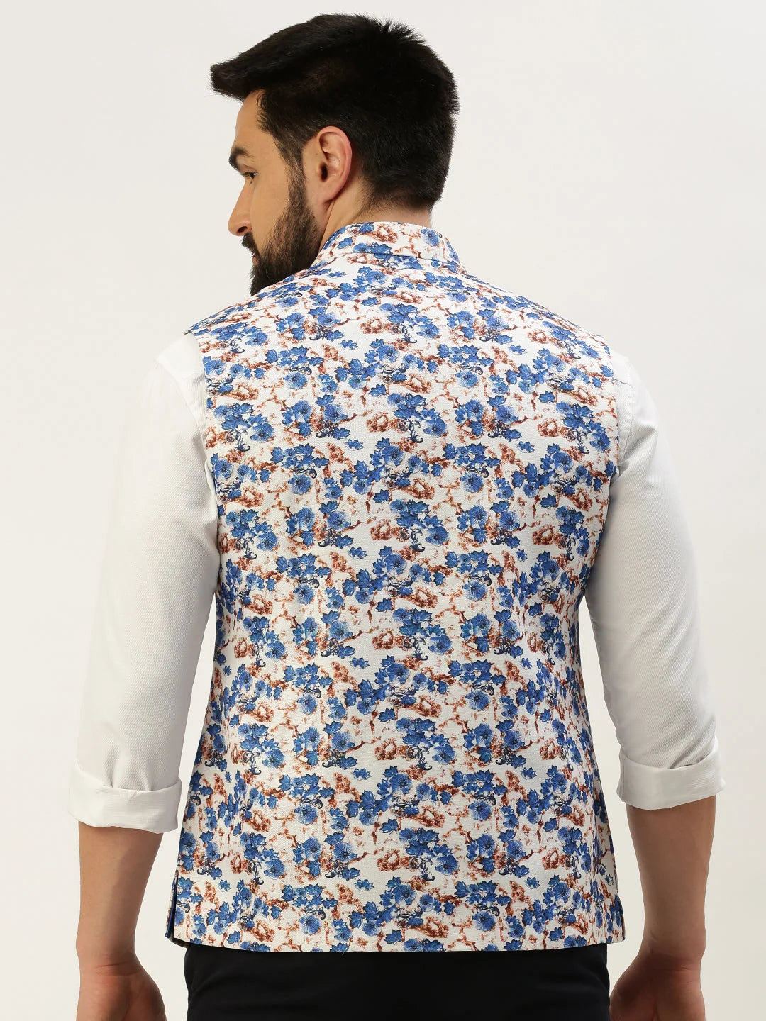 Blue Printed Nehru Jacket - Mens Kurta Pajama Set | Showoff