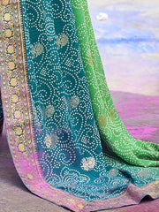 Women's Georgette Sea Green Embellished Designer Saree With Blouse Piece-GHOOMAR1004