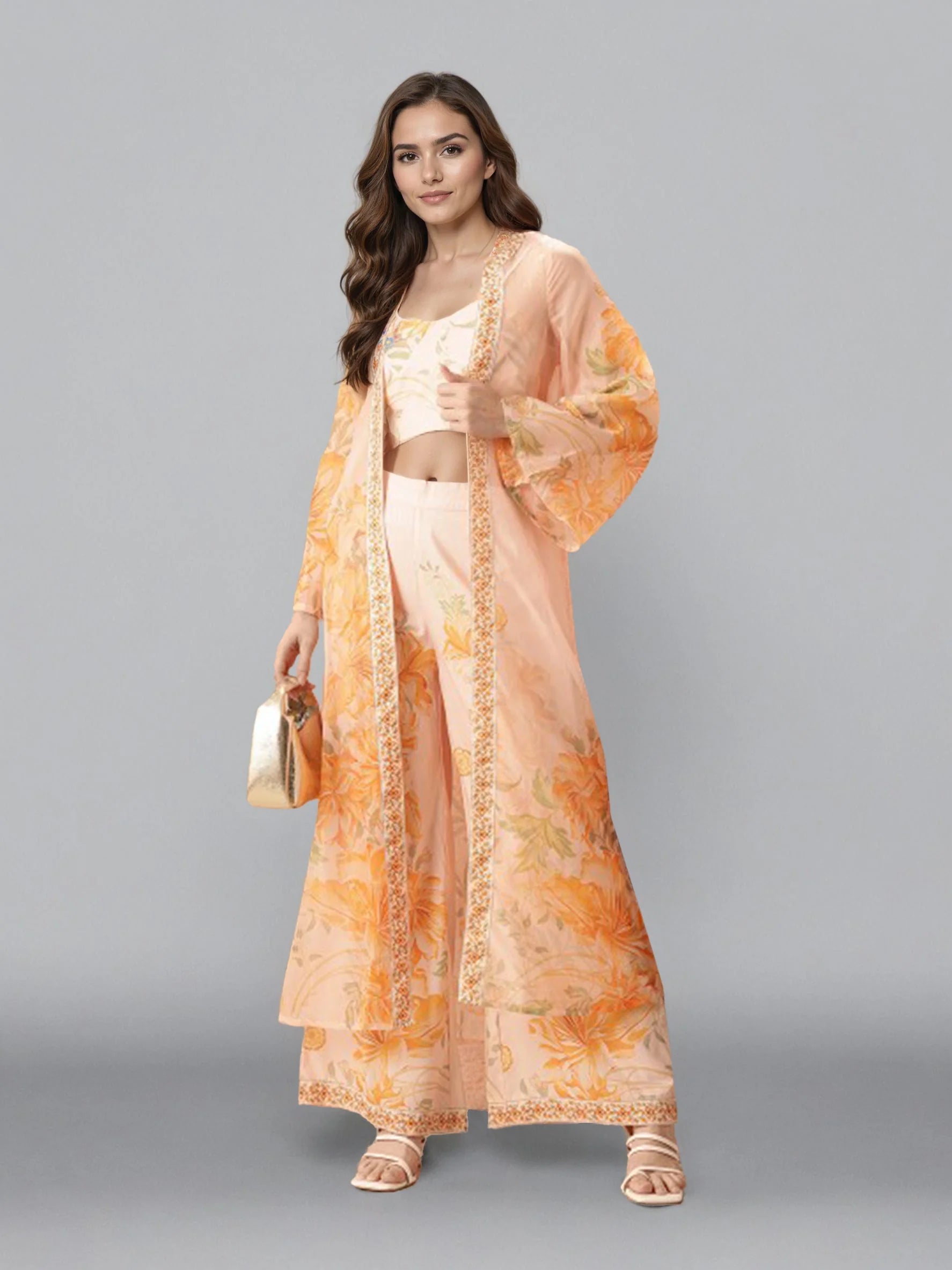 Women Off White Shoulder Straps Printed Smart Casual Co-Ords Set