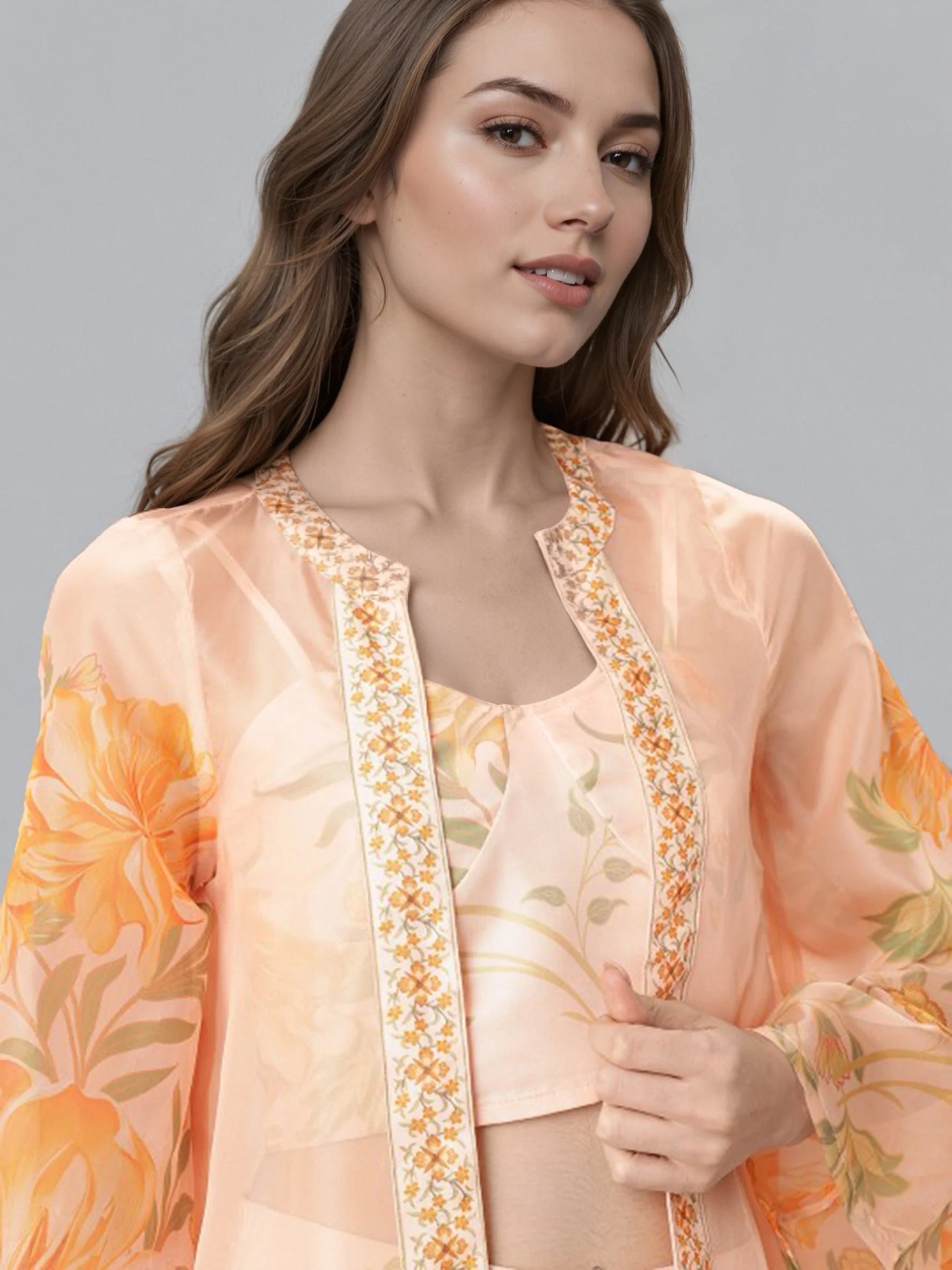 Women Off White Shoulder Straps Printed Smart Casual Co-Ords Set