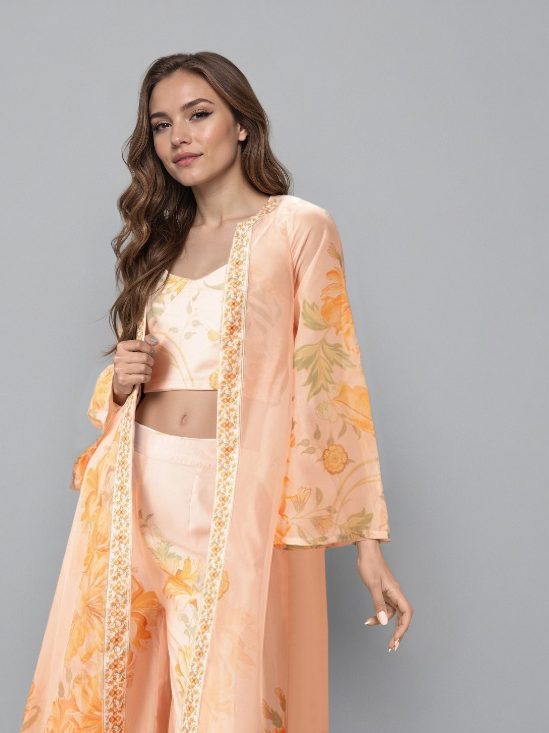 Women Off White Shoulder Straps Printed Smart Casual Co-Ords Set