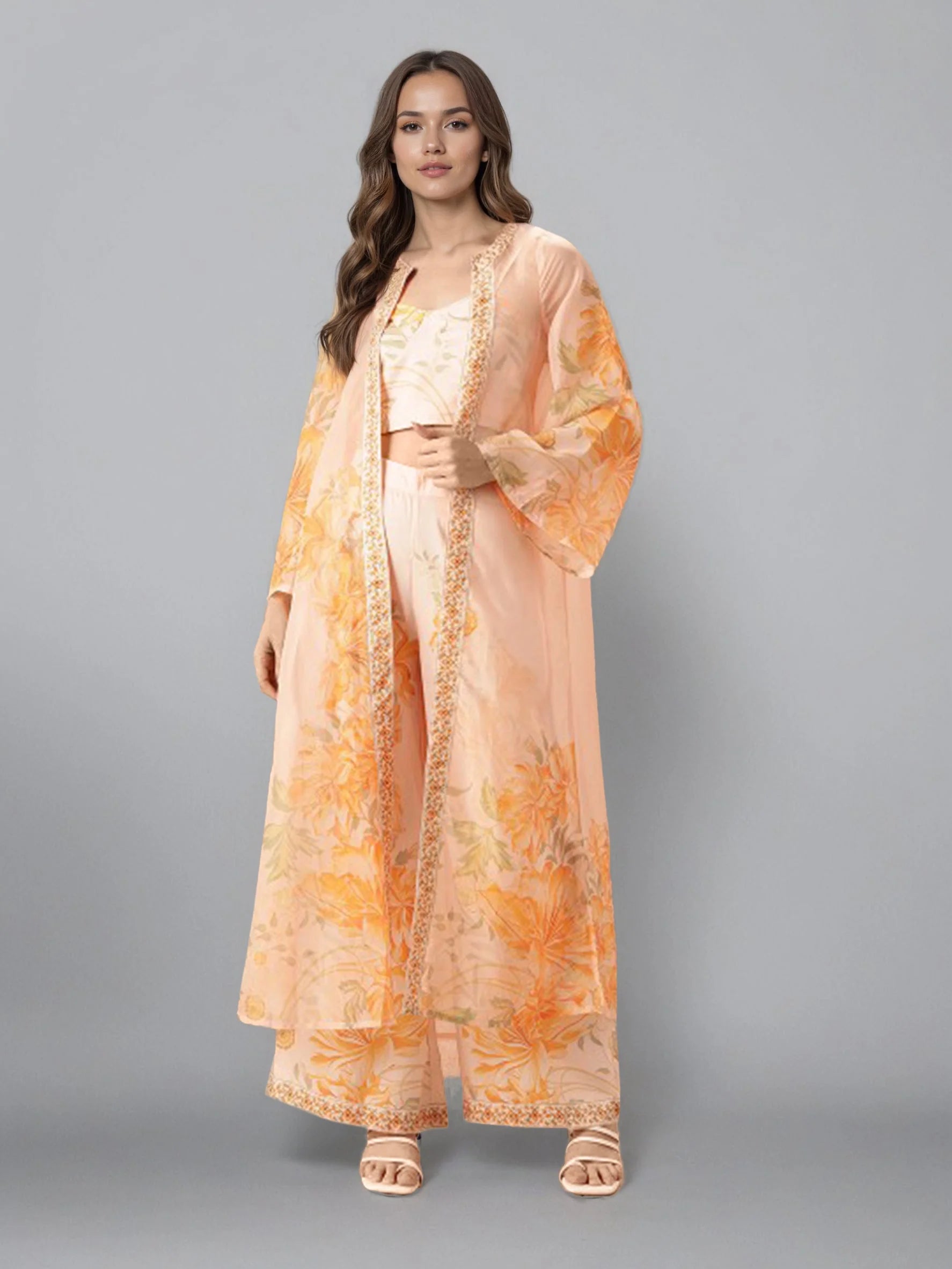 Women Off White Shoulder Straps Printed Smart Casual Co-Ords Set