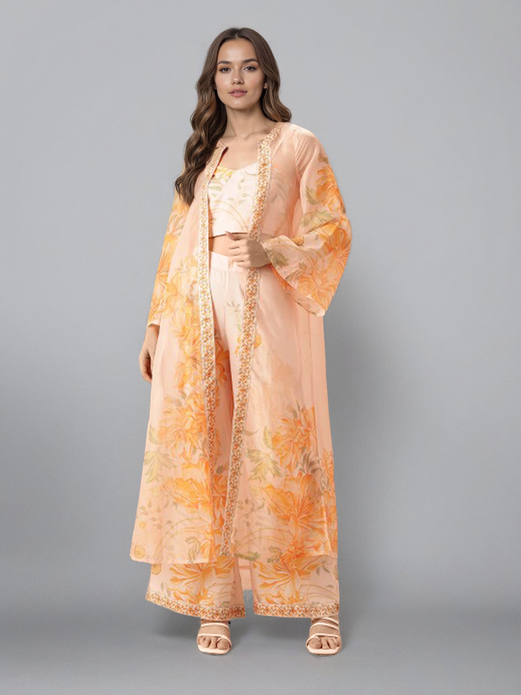 Women Off White Shoulder Straps Printed Smart Casual Co-Ords Set