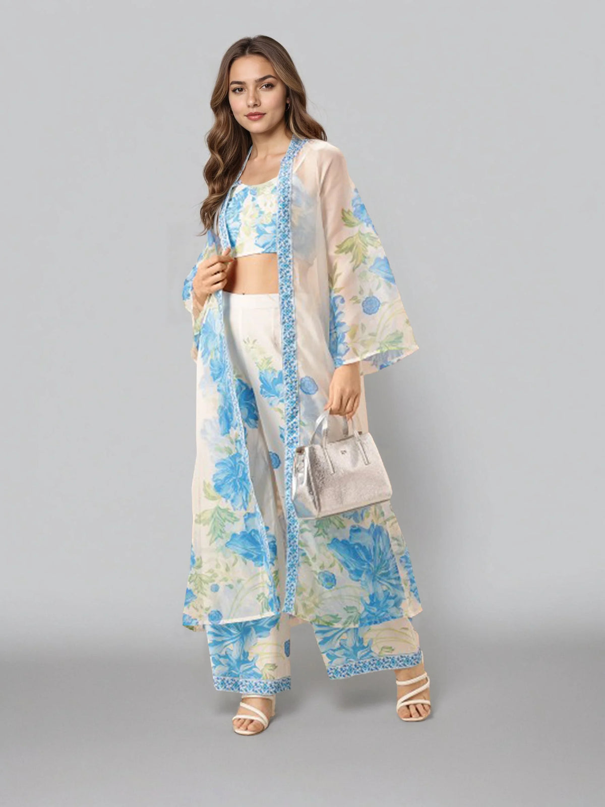 Women Off White Shoulder Straps Printed Smart Casual Co-Ords Set-GI-AHBLPZJK-COMBO-1149