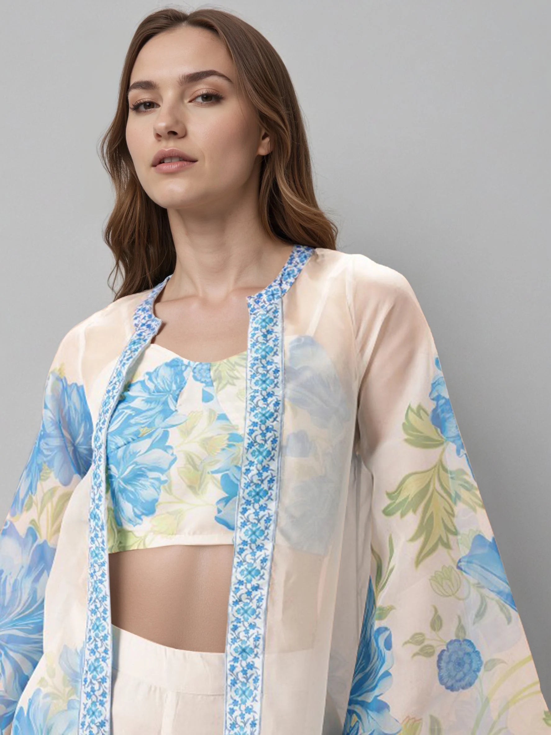 Women Off White Shoulder Straps Printed Smart Casual Co-Ords Set