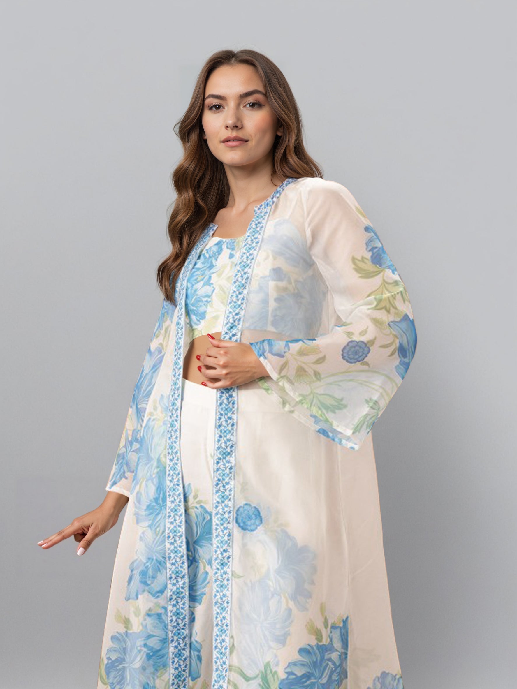 Women Off White Shoulder Straps Printed Smart Casual Co-Ords Set