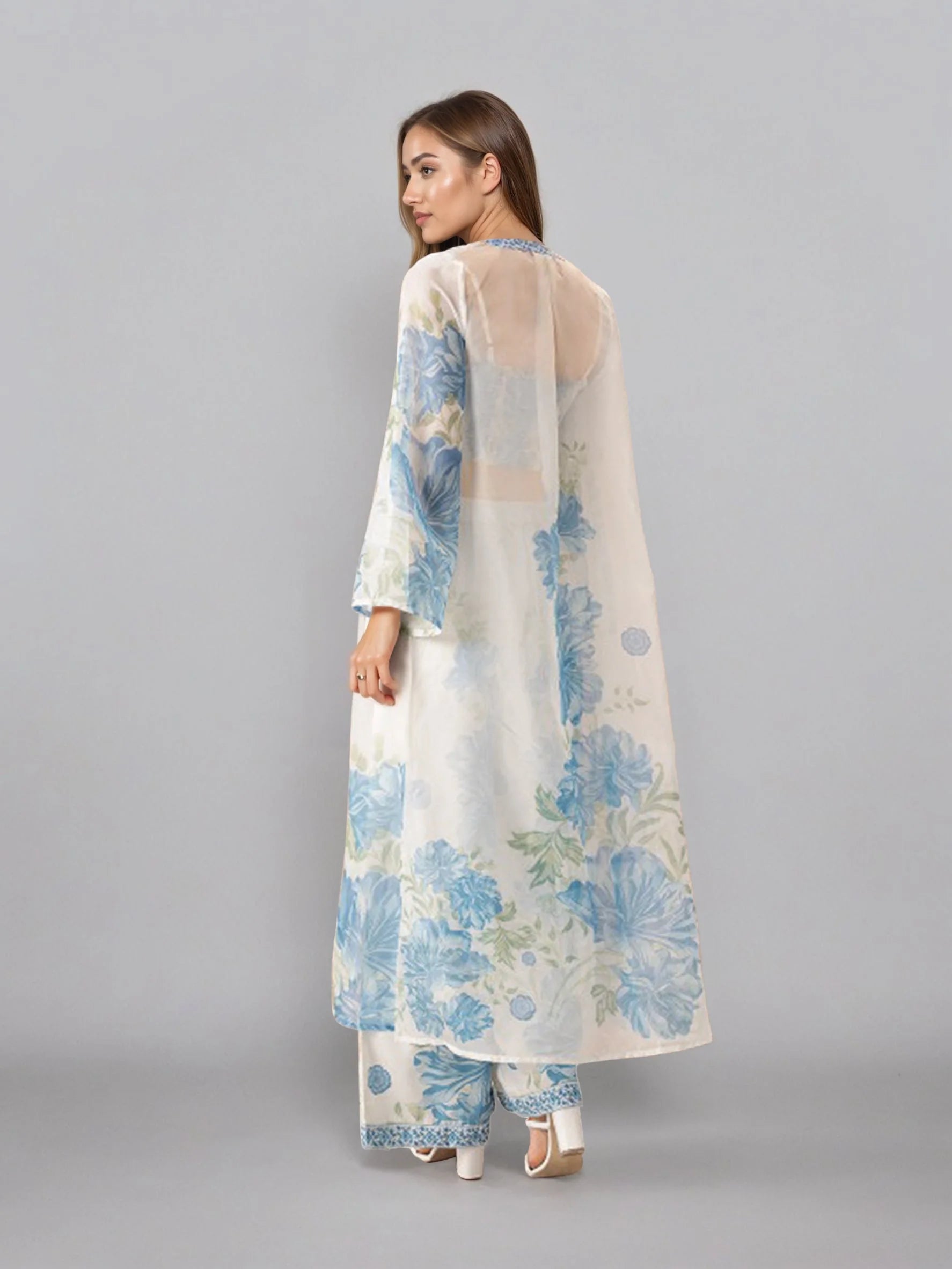 Women Off White Shoulder Straps Printed Smart Casual Co-Ords Set