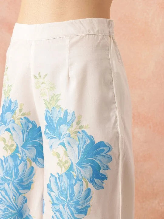 Women Off White Shoulder Straps Printed Smart Casual Co-Ords Set