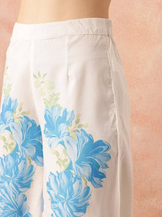 Women Off White Shoulder Straps Printed Smart Casual Co-Ords Set
