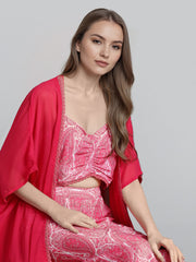 Women Pink Shoulder Straps Printed Smart Casual Co-Ords Set-GI-AHBLPZJK-COMBO-1150
