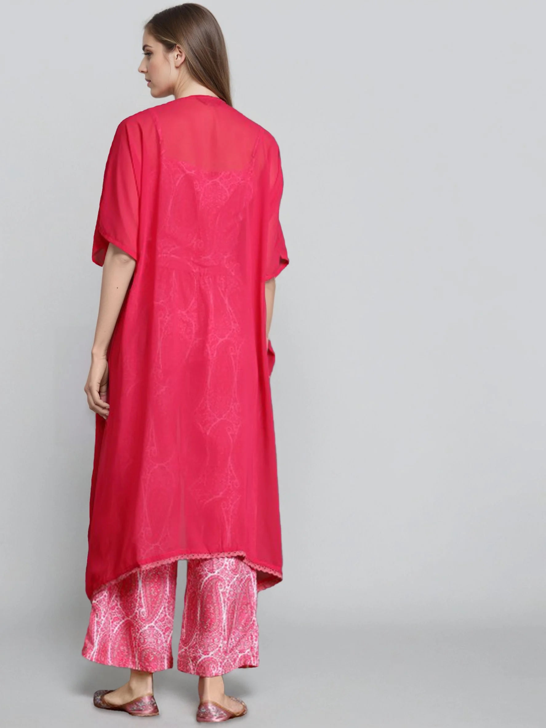 Women Pink Shoulder Straps Printed Smart Casual Co-Ords Set