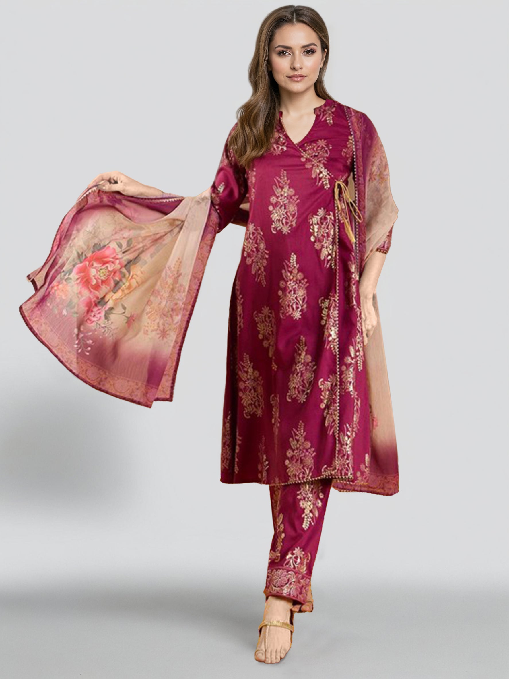 Women Purple Ethnic Printed Angrakha Kurta Set-GI-AHKUPNDU-COMBO-1146