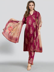 Women Purple Ethnic Printed Angrakha Kurta Set-GI-AHKUPNDU-COMBO-1146