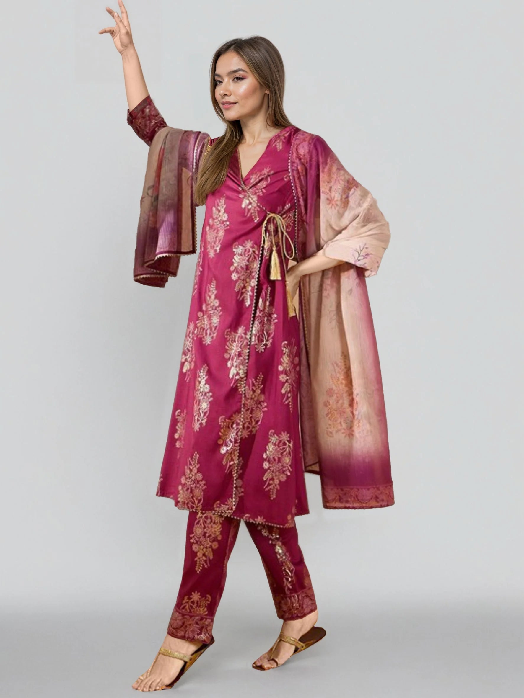 Women Purple Ethnic Printed Angrakha Kurta Set-GI-AHKUPNDU-COMBO-1146