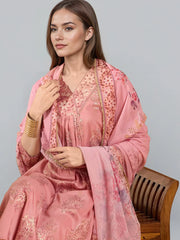Women Pink Ethnic Printed Pleated Kurta Set-GI-AHKUPNDU-COMBO-1147