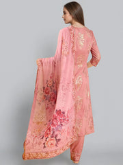 Women Pink Ethnic Printed Pleated Kurta Set-GI-AHKUPNDU-COMBO-1147