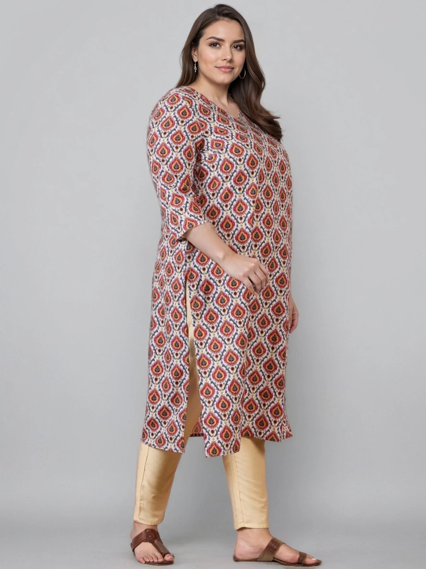 Women Pink Floral Printed Casual Regular Kurta