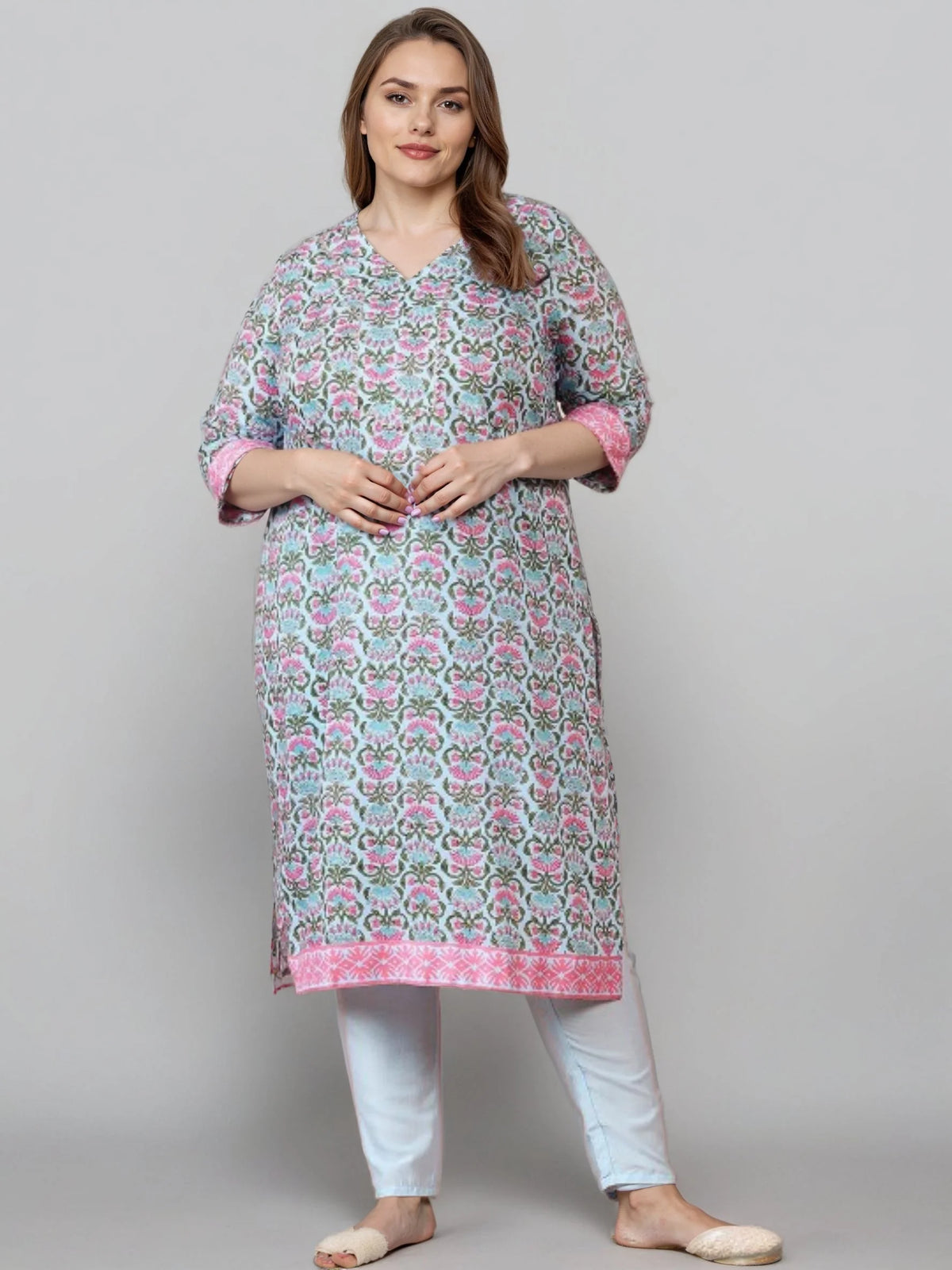 Women Blue Printed Regular Fit Smart Casual Kurta Set-GI-AP-AHKUPN-COMBO-1152