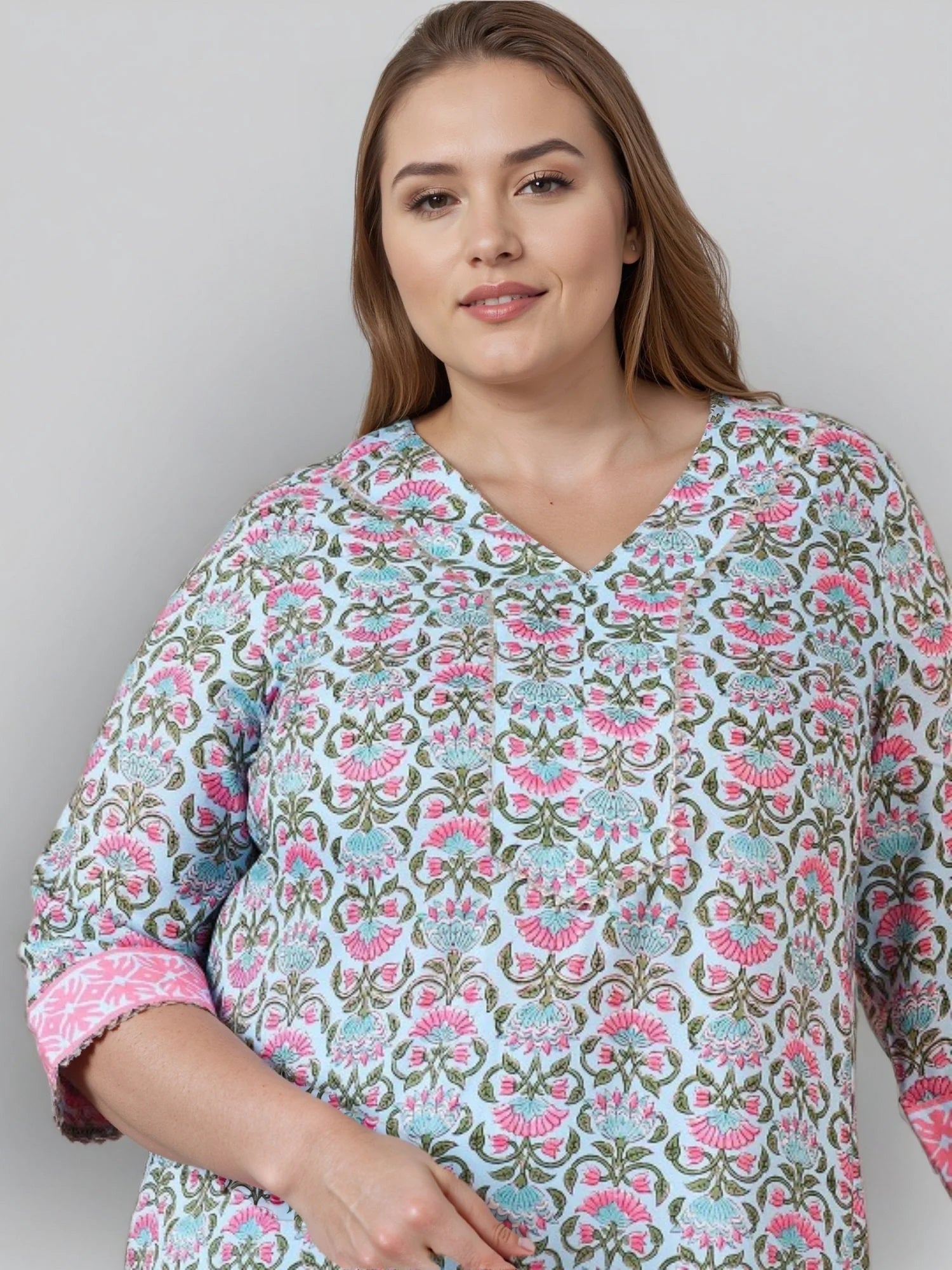 Women Blue Printed Regular Fit Smart Casual Kurta Set-GI-AP-AHKUPN-COMBO-1152