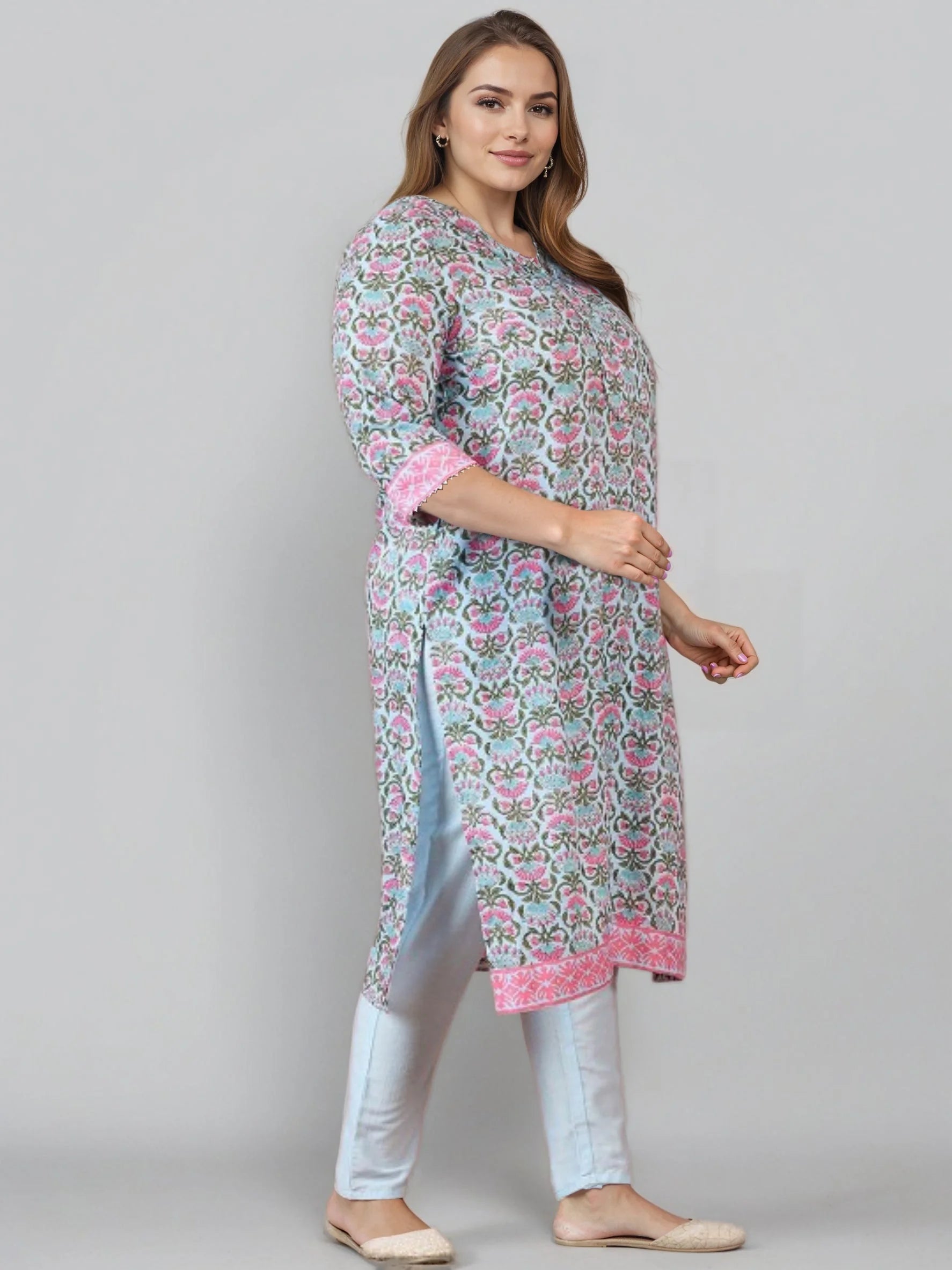 Women Blue Printed Regular Fit Smart Casual Kurta Set-GI-AP-AHKUPN-COMBO-1152